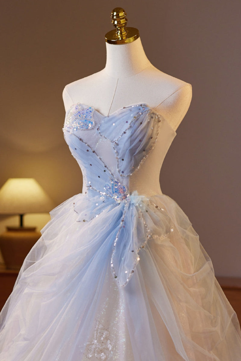Sweetheart Blue Ruched A-line Prom Dress