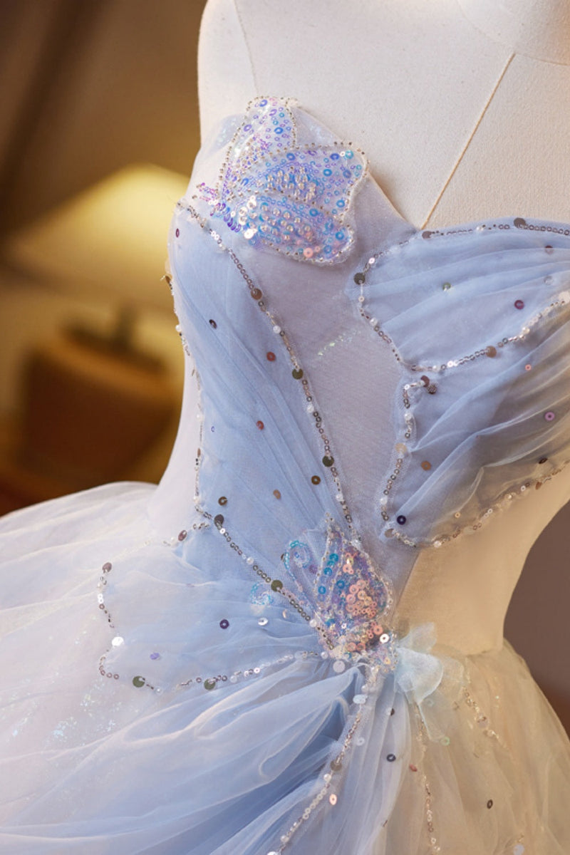 Sweetheart Blue Ruched A-line Prom Dress