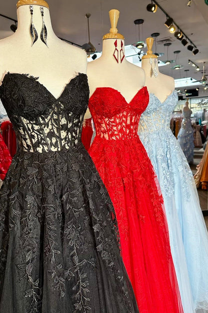 Sweetheart Lace A-line Long Prom Dress