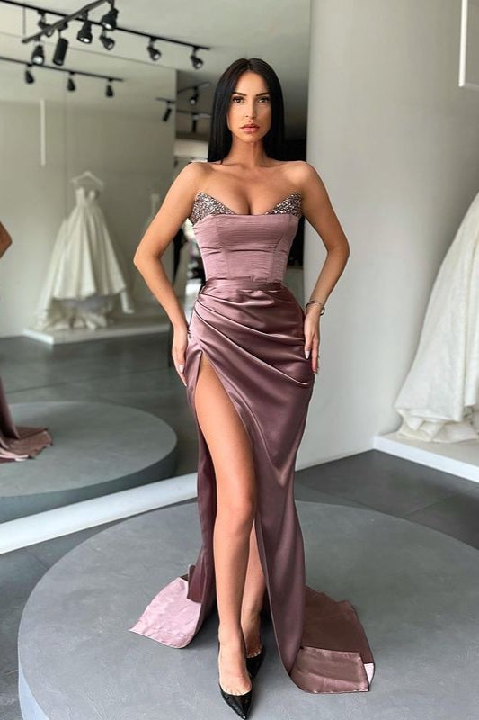 Sweetheart Mermaid Prom Dress Slit Long With Sequins