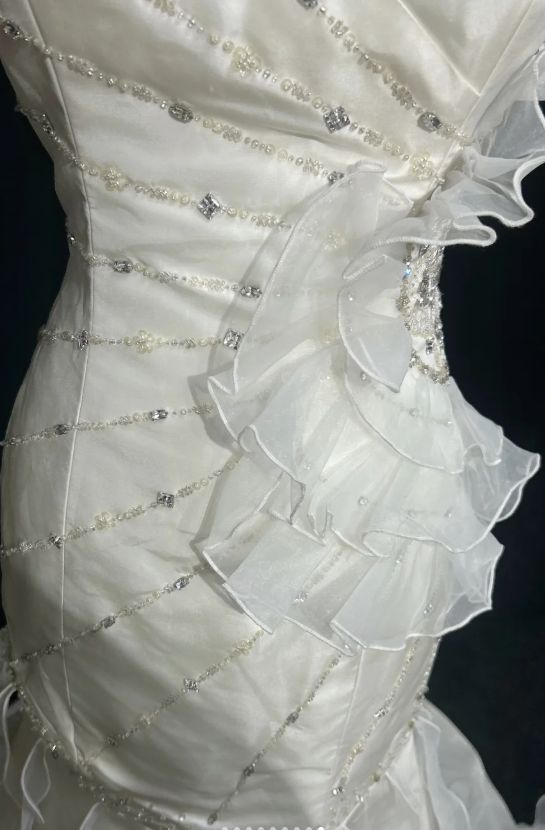Sweetheart Mermaid Satinn Ruffle Beaded Long Prom Dress,Wedding Dress,Evening Dress