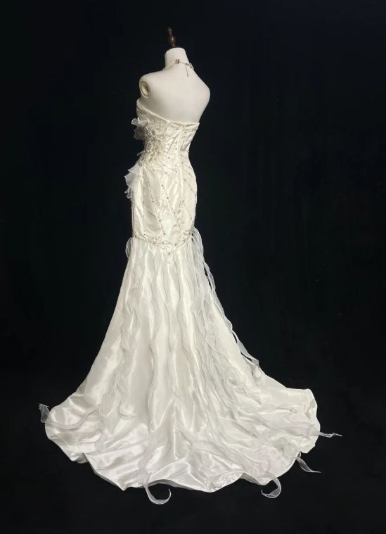 Sweetheart Mermaid Satinn Ruffle Beaded Long Prom Dress,Wedding Dress,Evening Dress