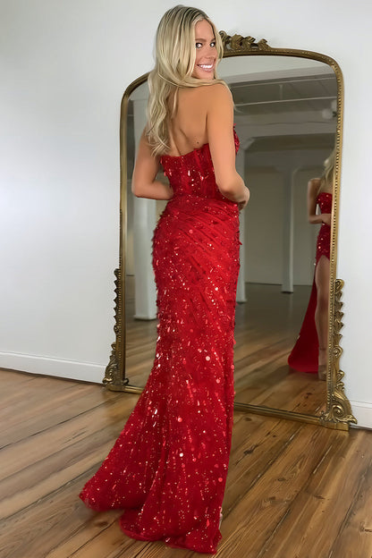 Sweetheart Mermaid Sequins Prom Dress with High Slit Skirt