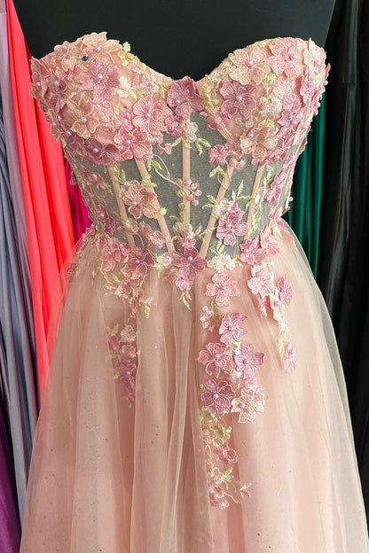 Sweetheart Pink Tulle A-line Long Prom Dress