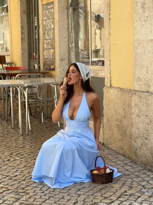 Sweety Baby Blue A Line Halter Satin Backless Prom Dress Outfits
