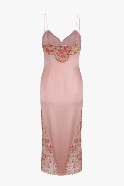 Sweety Sheath Spaghetti Straps Pink Tea Length Party Dress with Lace