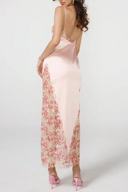 Sweety Sheath Spaghetti Straps Pink Tea Length Party Dress with Lace