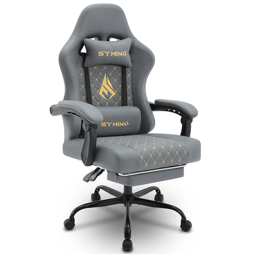 SYMINO Ergonomic PU Leather Racing Style Gaming Chair - Comfortable and Adjustable, Grey.