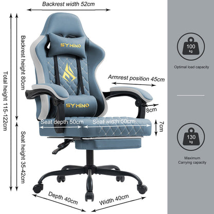 SYMINO Ergonomic PU Leather Racing Style Gaming Chair - Comfortable and Adjustable, DLight Blue