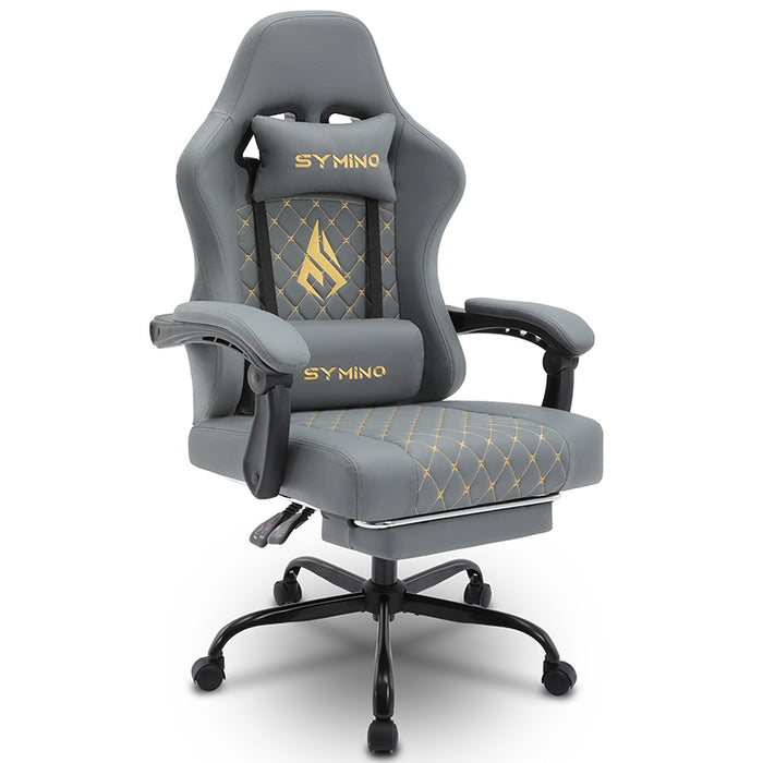 SYMINO Ergonomic PU Leather Racing Style Gaming Chair - Comfortable and Adjustable, Pink/Grey