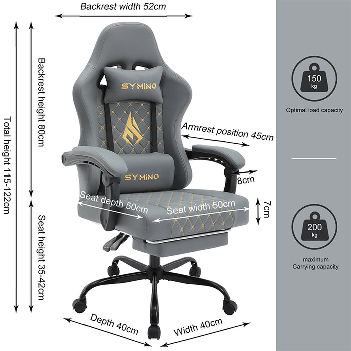 SYMINO Ergonomic PU Leather Racing Style Gaming Chair - Comfortable and Adjustable, Pink/Grey