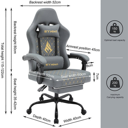SYMINO Ergonomic PU Leather Racing Style Gaming Chair - Comfortable and Adjustable, Pink/Grey
