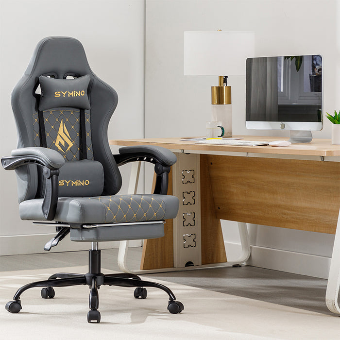 SYMINO Ergonomic PU Leather Racing Style Gaming Chair - Comfortable and Adjustable, Pink/Grey