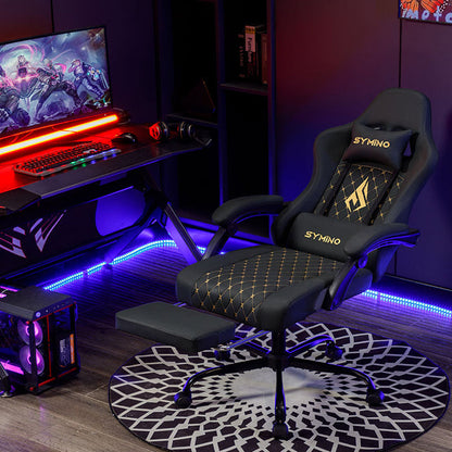 SYMINO Ergonomic PU Leather Racing Style Gaming Chair - Comfortable and Adjustable, Black