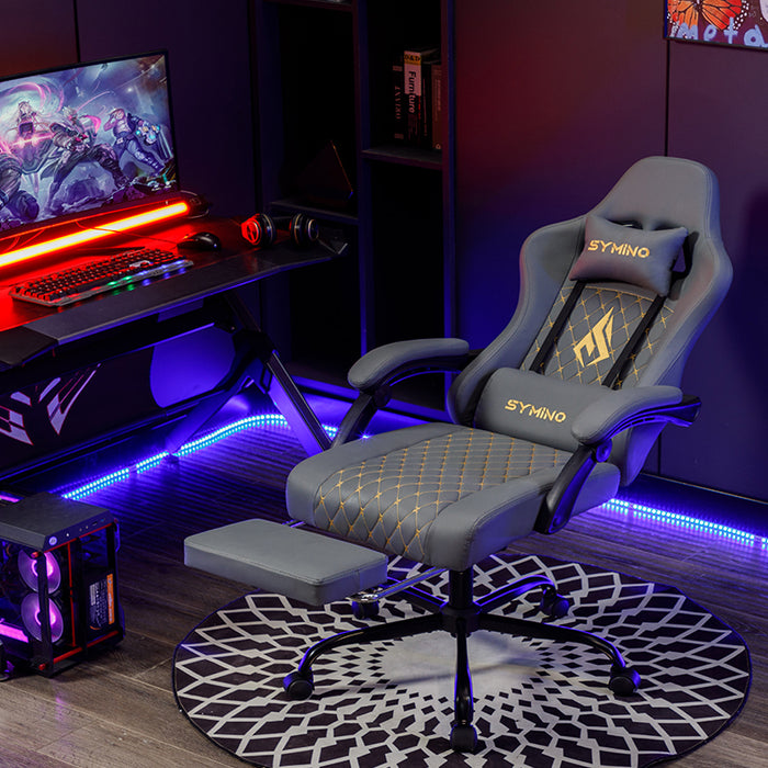 SYMINO Ergonomic PU Leather Racing Style Gaming Chair - Comfortable and Adjustable, Grey.