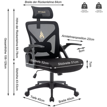 SYMINO (Upgraded Version) Faux Fur & Mesh Office Chair with Swivel and Rocking Function - Black