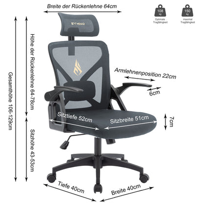 SYMINO  (Upgraded Version) Faux Fur & Mesh Office Chair with Swivel and Rocking Function - Grey