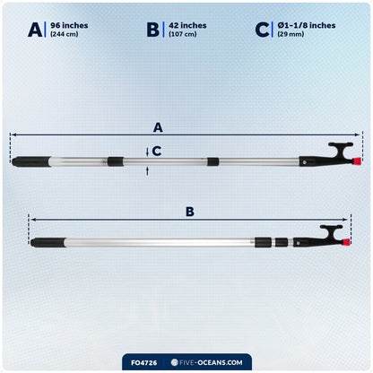 Telescoping Hook 42" - 96", Screw-On Top, Aluminum - FO4726 - Five Oceans