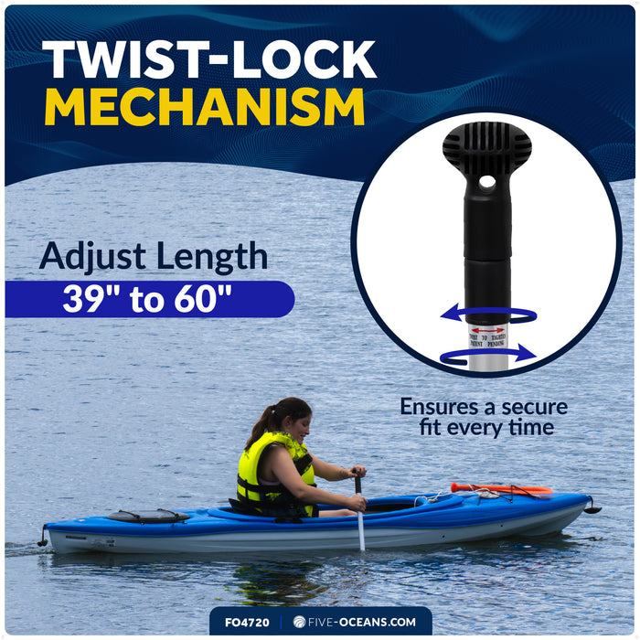 Telescoping Paddle 39" - 60", Round-Grip, Black, Aluminum - FO4720 - Five Oceans