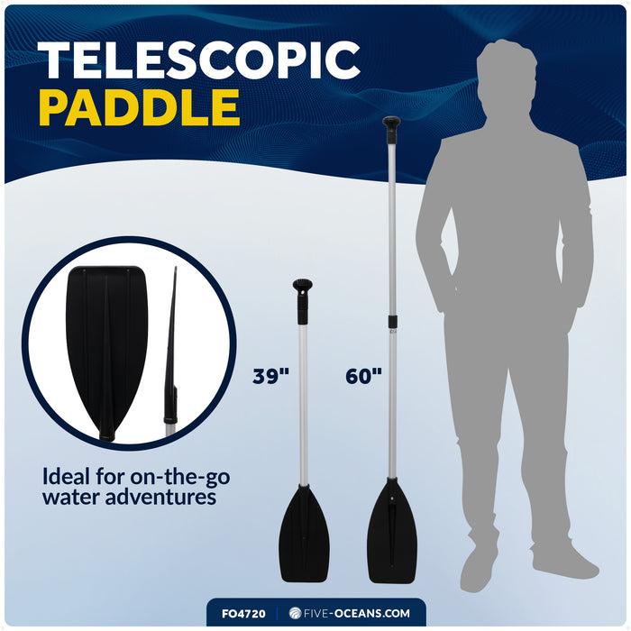 Telescoping Paddle 39" - 60", Round-Grip, Black, Aluminum - FO4720 - Five Oceans