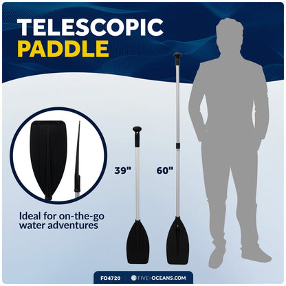 Telescoping Paddle 39" - 60", Round-Grip, Black, Aluminum - FO4720 - Five Oceans