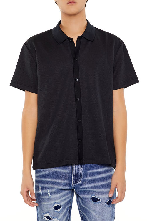 Textured Rib-Knit Button-Front Shirt