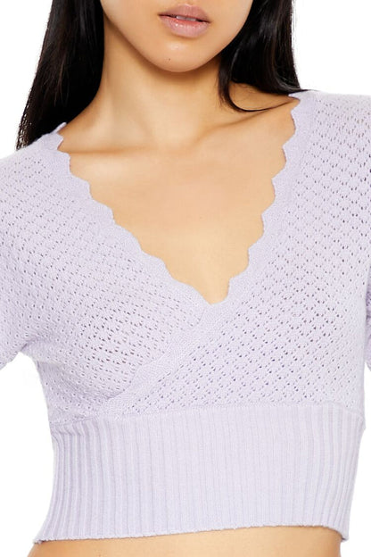 Textured Surplice Cropped Sweater