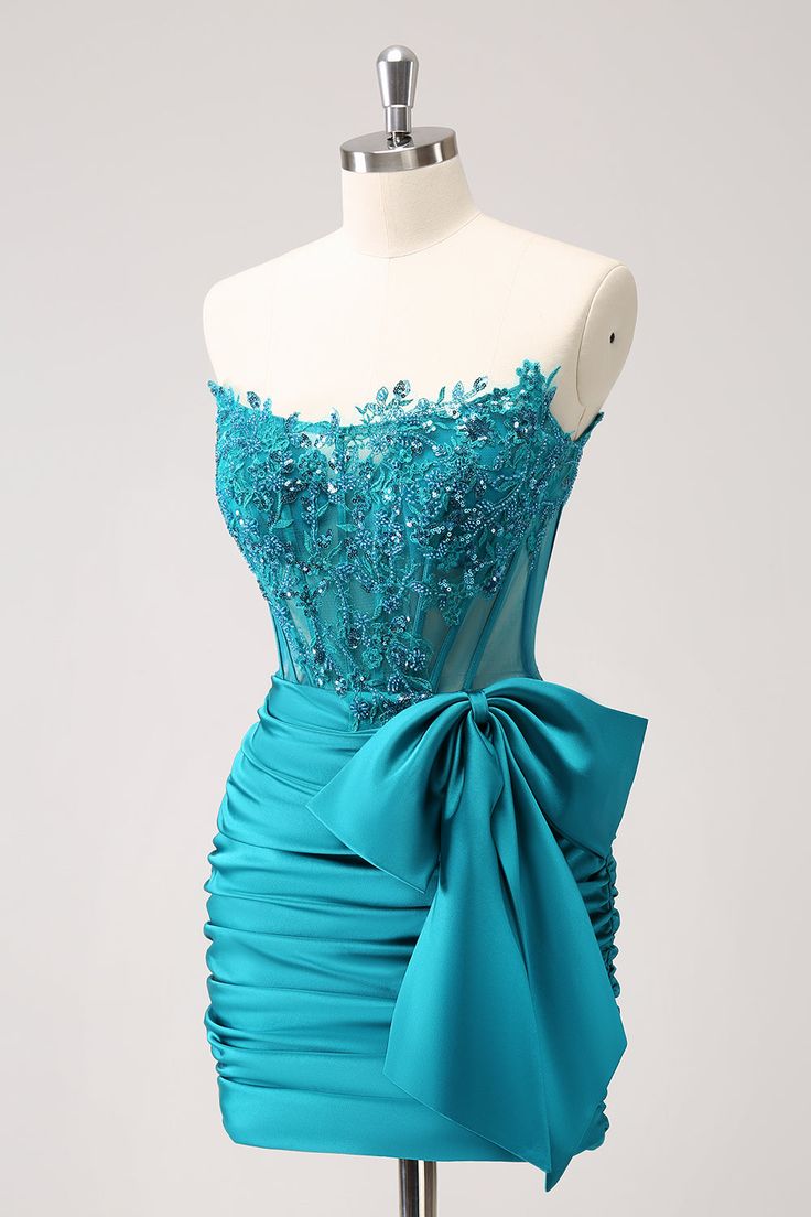 Tight Strapless Pleated Short Homecoming Dress with Bow