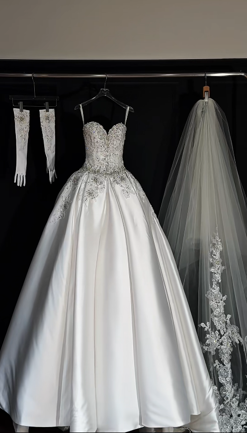 Timeless A-Line Long Wedding Dresses Satin Beaded White Bridal Gowns Sweetheart Sleeveless Bridal Dresses