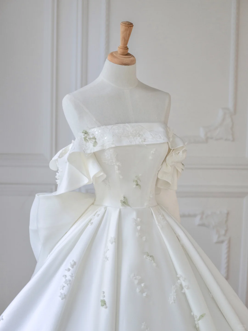 Timeless Ball Gown Off The Shoulder Satin Applique Long Wedding Dresses
