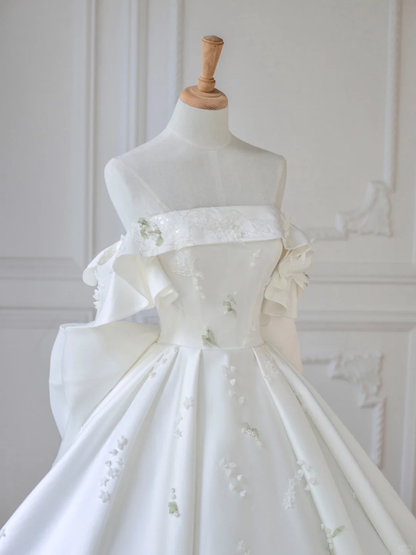 Timeless Ball Gown Off The Shoulder Satin Applique Long Wedding Dresses