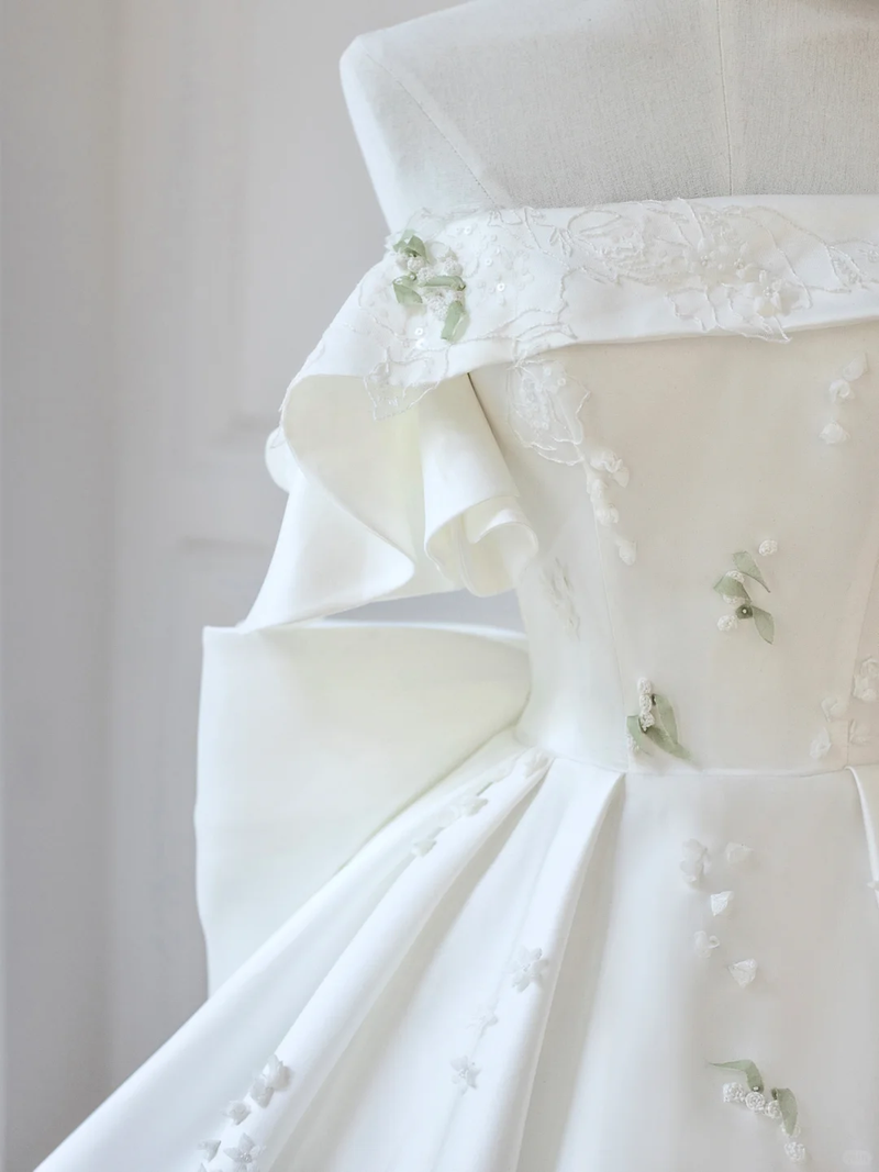 Timeless Ball Gown Off The Shoulder Satin Applique Long Wedding Dresses