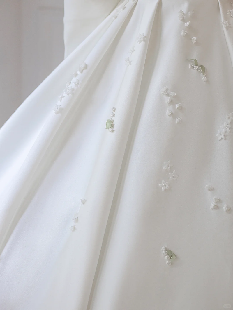 Timeless Ball Gown Off The Shoulder Satin Applique Long Wedding Dresses