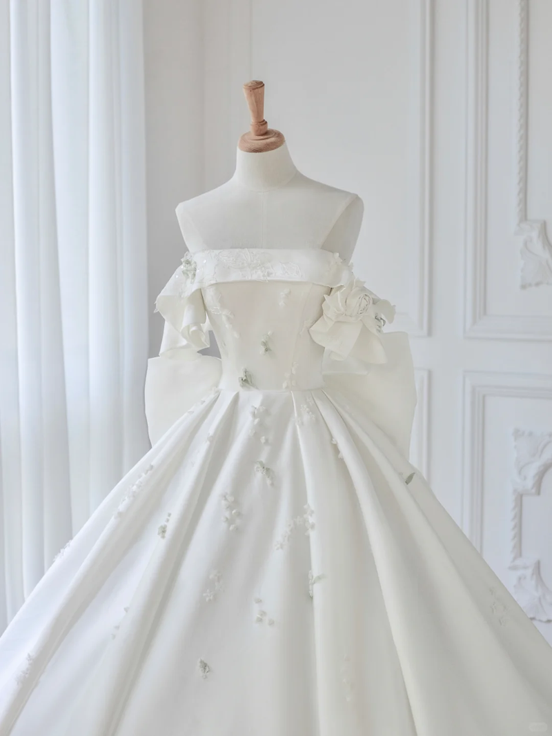 Timeless Ball Gown Off The Shoulder Satin Applique Long Wedding Dresses