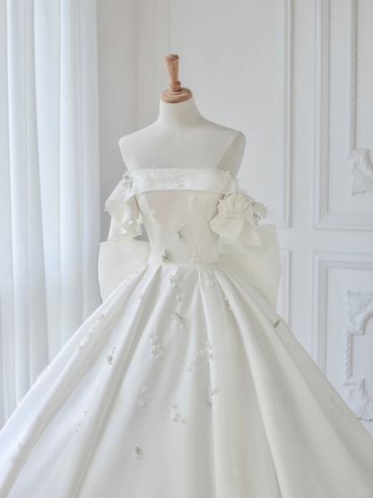 Timeless Ball Gown Off The Shoulder Satin Applique Long Wedding Dresses