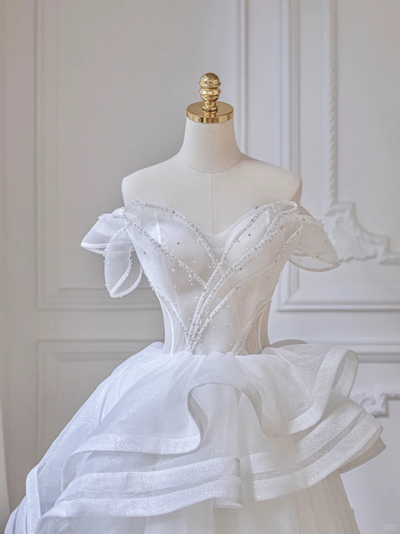 Timeless Ball Gown Off The Shoulder Tulle Sequin Long Wedding Dresses