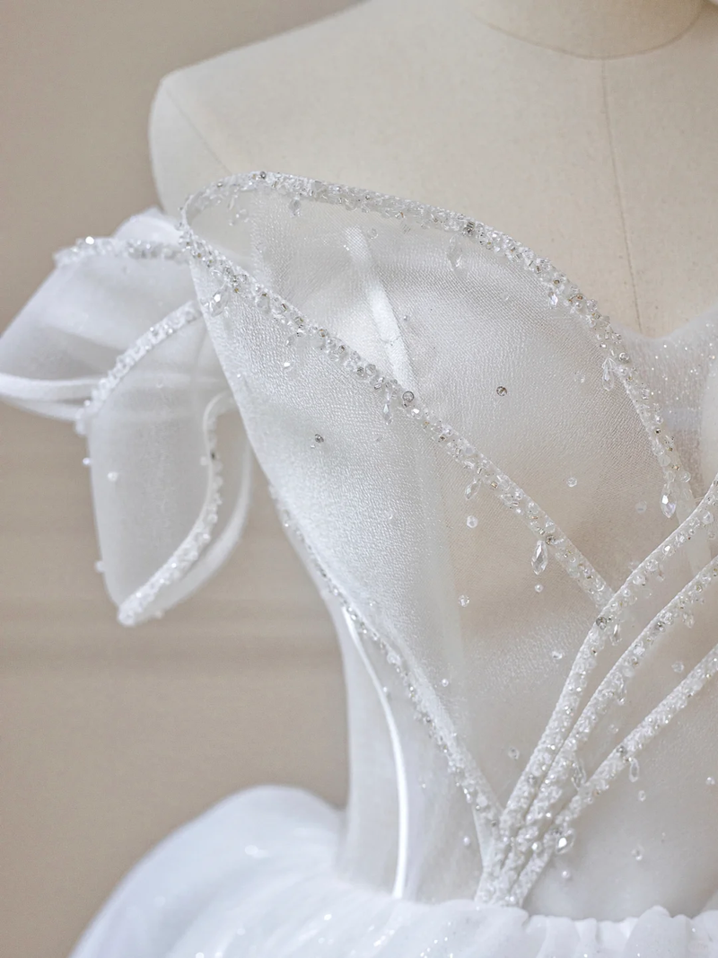 Timeless Ball Gown Off The Shoulder Tulle Sequin Long Wedding Dresses