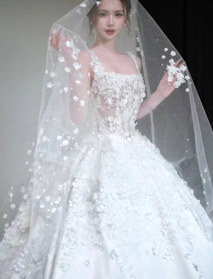 Timeless White Satin Appliqué A-Line Wedding Dress | Sleeveless Bridal Gown