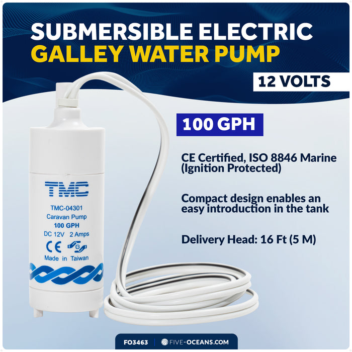 TMC 100 GPH (378 LPH) Submersible Electric Galley Water Pump, 12V