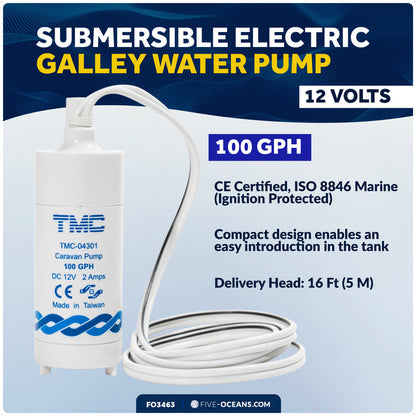 TMC 100 GPH (378 LPH) Submersible Electric Galley Water Pump, 12V