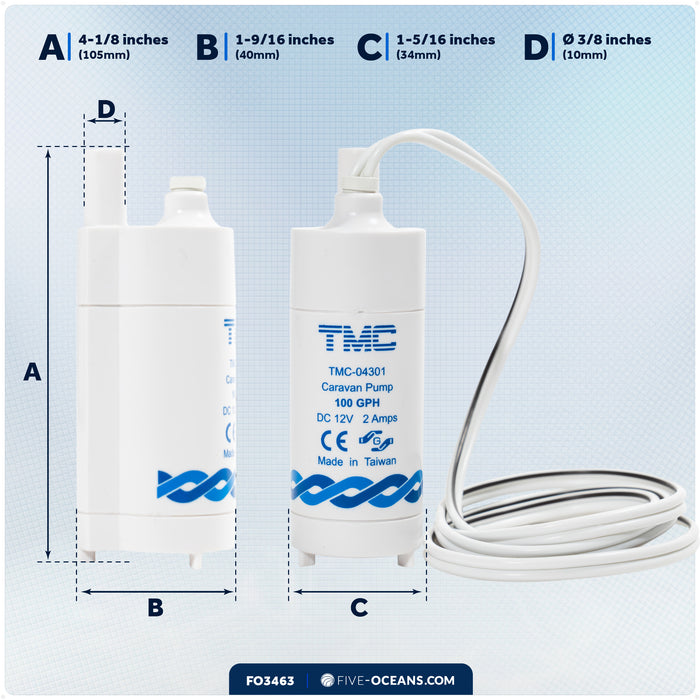 TMC 100 GPH (378 LPH) Submersible Electric Galley Water Pump, 12V