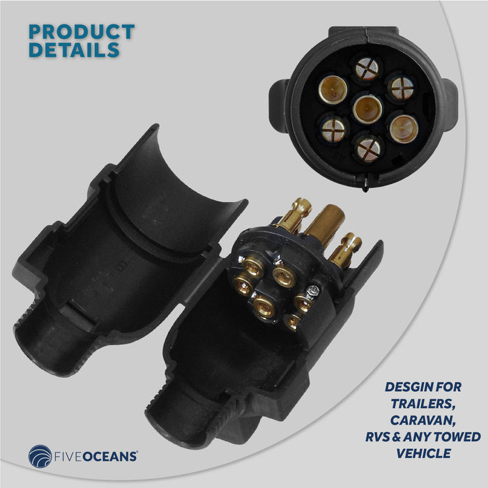 Trailer Electric Plug Adapter and Socket , 7 Pin - FO2354-C1 - Five Oceans
