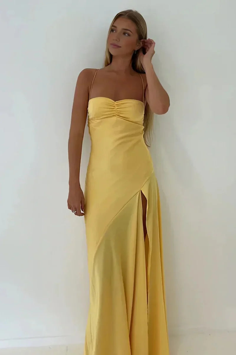 Trendy Sheath Spaghetti Straps Red Long Party Dress with Split Front