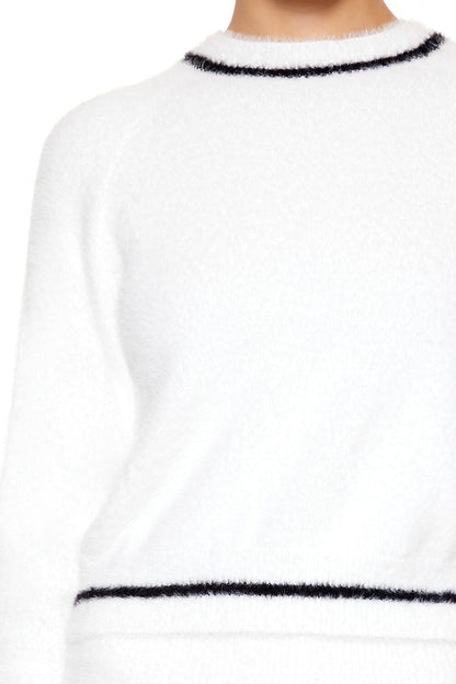 Two-Tone Fuzzy Knit Sweater