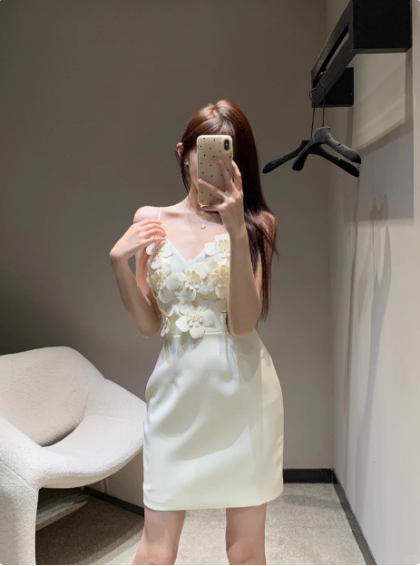 Unique Beautiful Three-dimensional Flower Sling Satin Birthday Dress Homecoming Dress