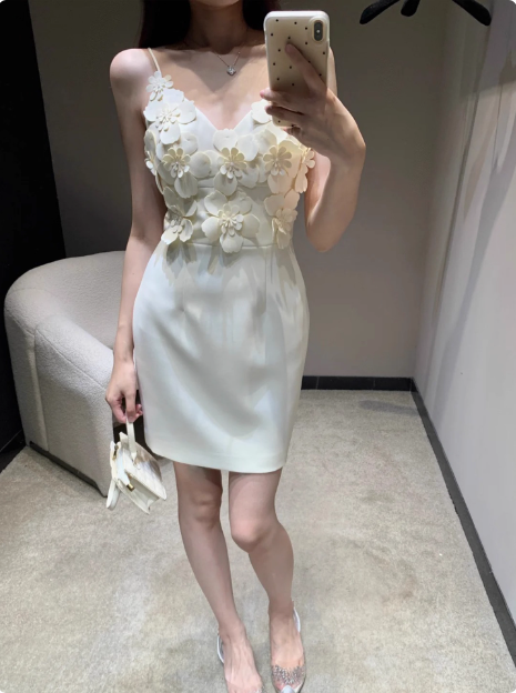 Unique Beautiful Three-dimensional Flower Sling Satin Birthday Dress Homecoming Dress