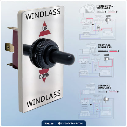 Up/Down Windlass Toggle Switch, 12V, SPDT 3-Terminal - FO3289 - Five Oceans