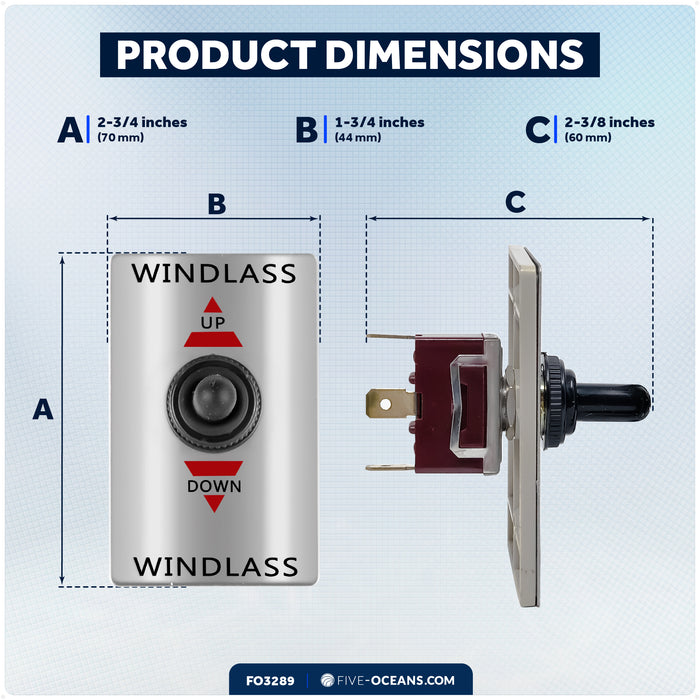 Up/Down Windlass Toggle Switch, 12V, SPDT 3-Terminal - FO3289 - Five Oceans