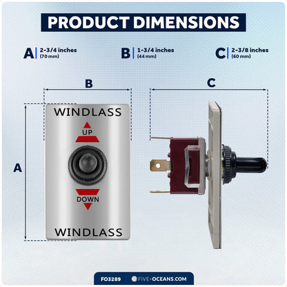 Up/Down Windlass Toggle Switch, 12V, SPDT 3-Terminal - FO3289 - Five Oceans