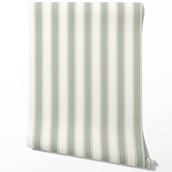 Geometric Striped Traditional Wallpaper (Sage Green)
